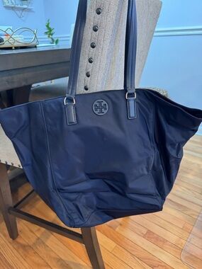 Tory Burch Navy Nylon Logo Tote